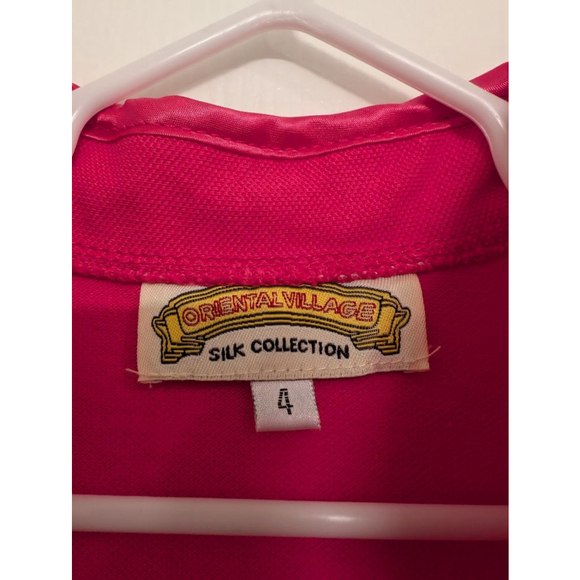 Oriental Village Pink Casual Dress with Floral Embroidery Size 4 Chinese Collar - Picture 4 of 5